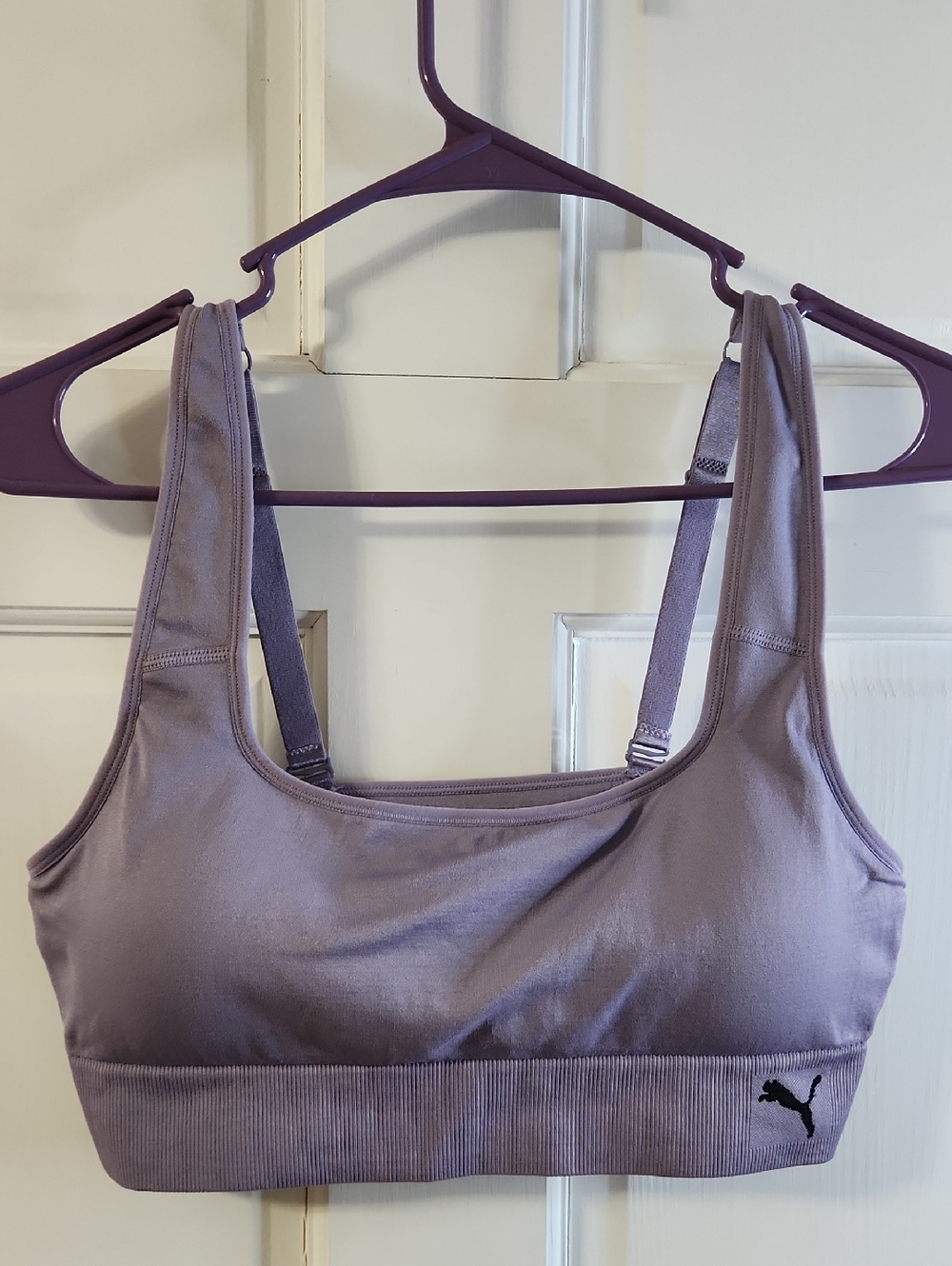 Puma Lavender Scoop Neck Sports Bra With Removable Pads.